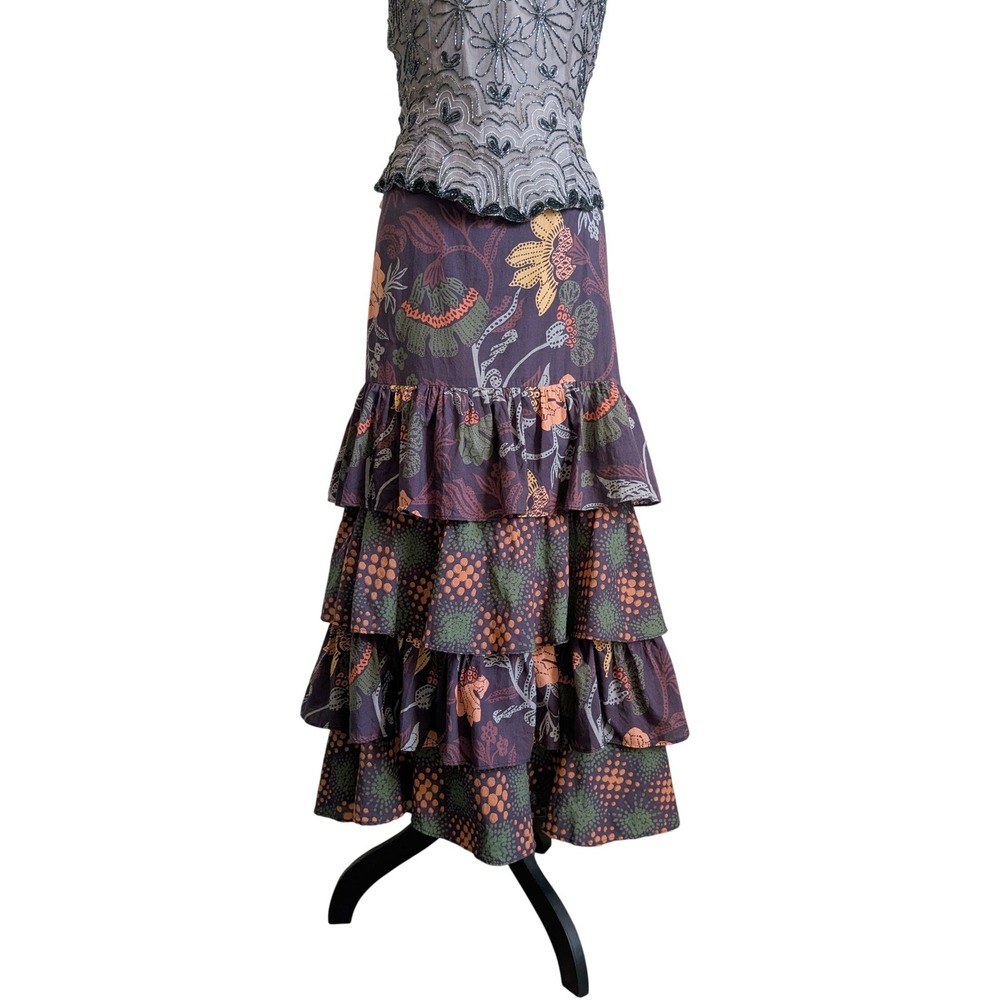 Oliphant Dark Bohemian Whimsigoth Voluminous Ruffle Tiered Floral Maxi Skirt